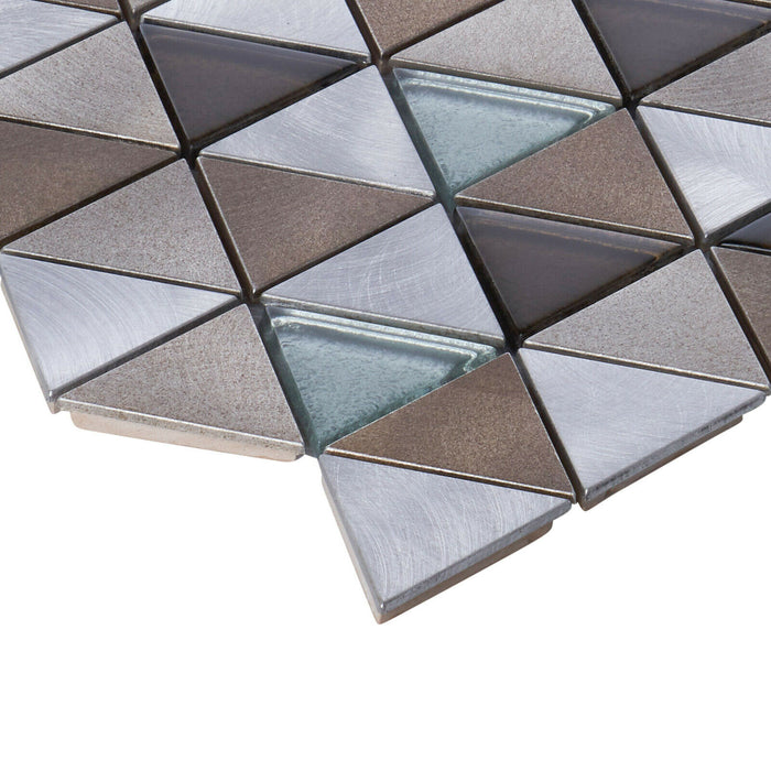 Sample - TDH63MDR Brown Gray Aluminum Metallic Crystal Glass Triangle Mosaic Tile