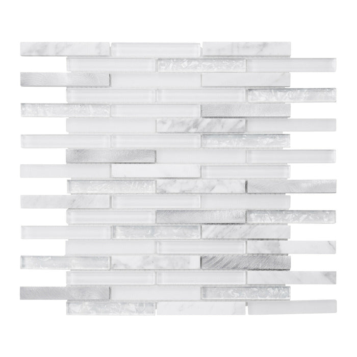 Sample - TDH321AL Aluminum Natural Stone Glass Carrara White Metallic Metal Mosaic Tile