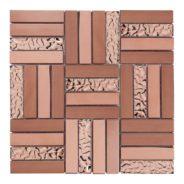 Sample - TDH269RG Stainless Steel Glass Rose Gold Copper Metallic Metal Mosaic Tile