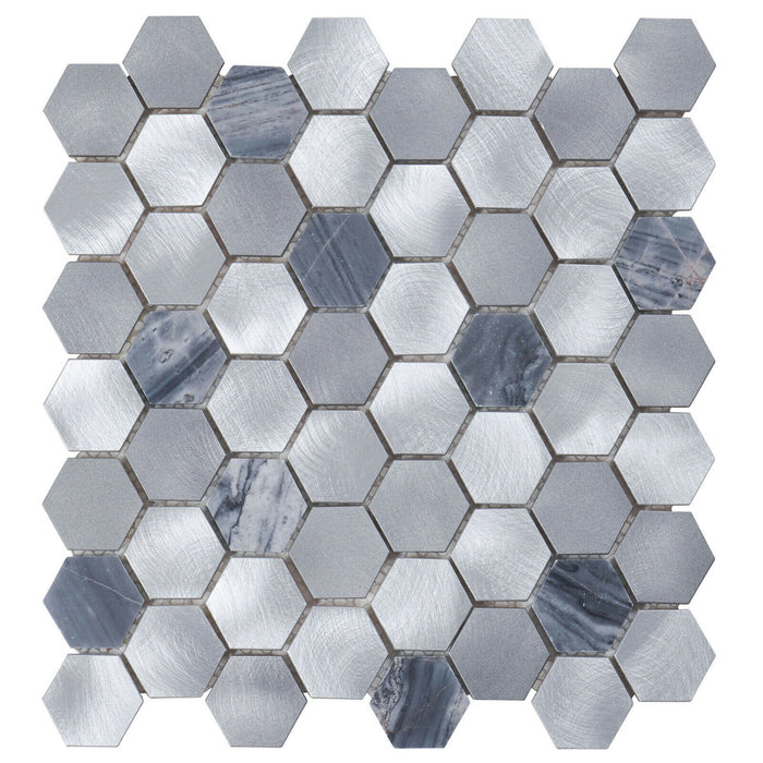 TDH33MDR Gray Marble Aluminum Metallic Hexagon Mosaic Tile