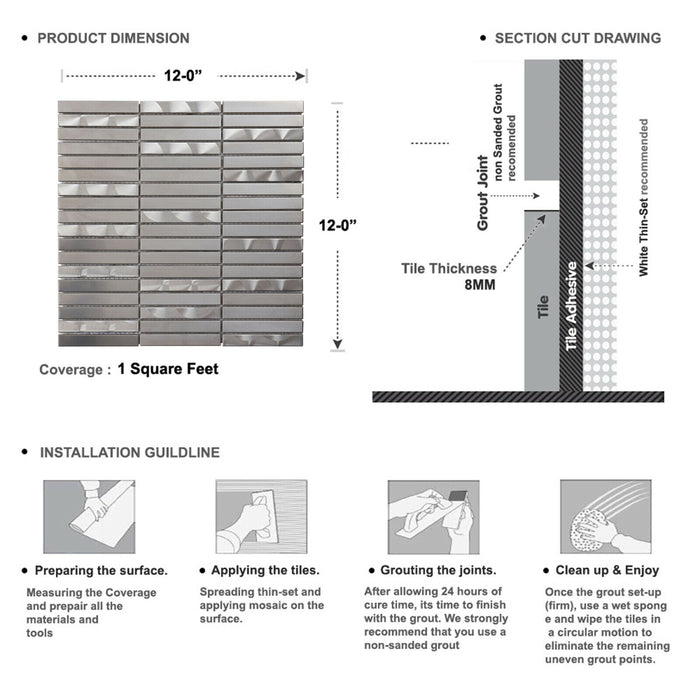 Sample - TDH300SS Stainless Steel Brushed Nickel Jeweling Gray Metallic Metal Mosaic Tile