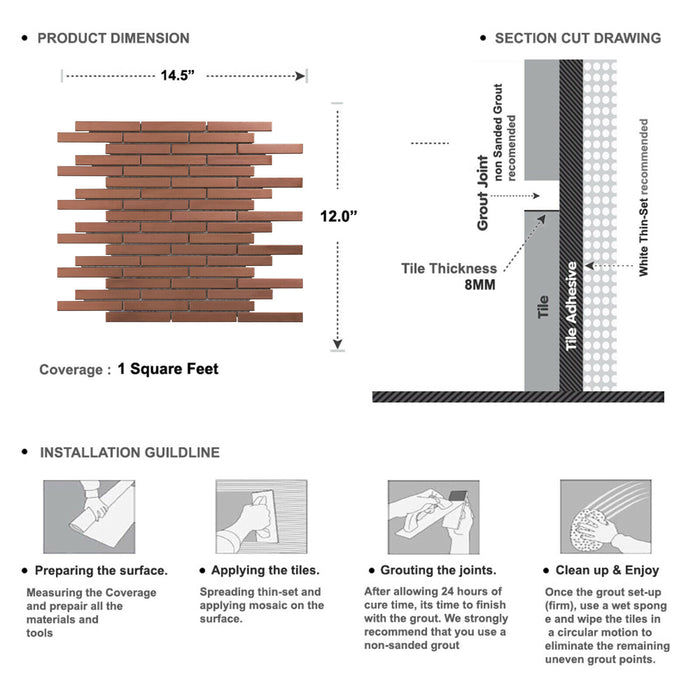 Sample - TDH329RG Stainless Steel Rose Gold Copper Mosaic Tile