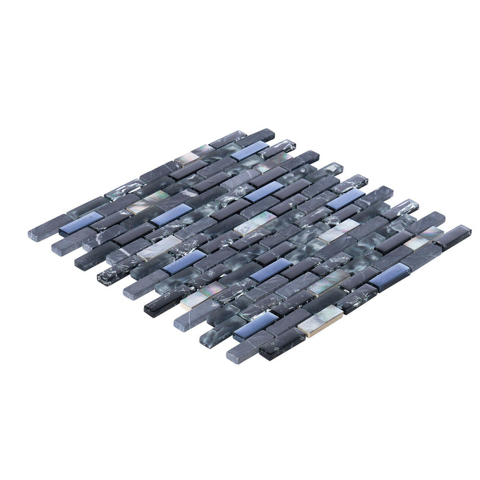 Sample - TDH9MDR Black Gray Glass Stone Mother of Pearl Interlocking Mosaic Tile