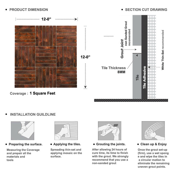 Sample - TDH357AC Antique Copper Brown Metallic Metal Mosaic Tile