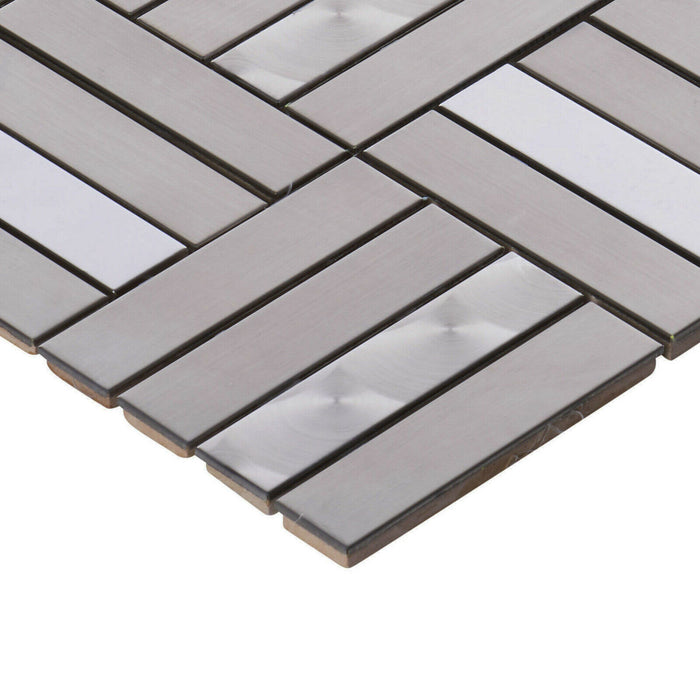 Sample - TDH268SS Stainless Steel Brushed Nickel Jeweling Gray Metallic Metal Mosaic Tile