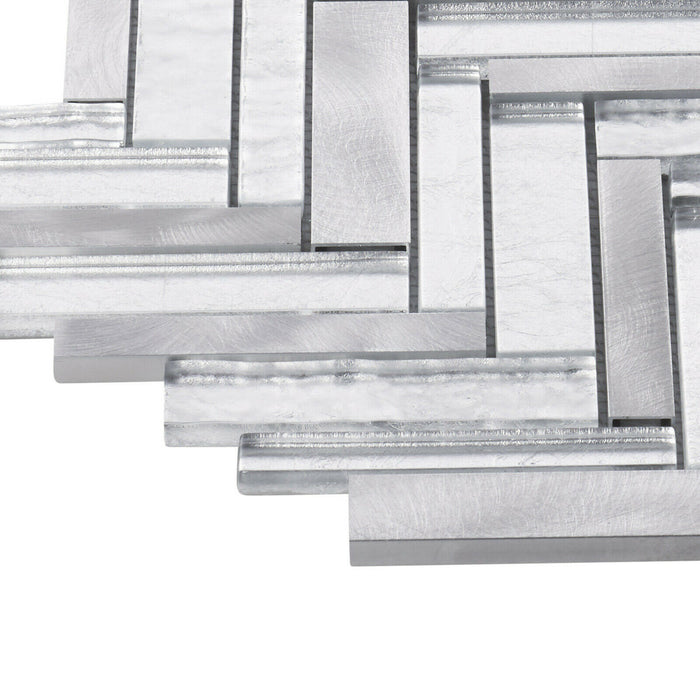 Sample - TDH528AL Aluminum Glass Silver Metal Metallic Mosaic Tile