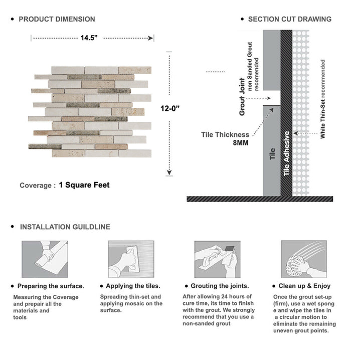 Sample - TDH483NS Natural Stone Crema Marfil Glass Beige Cream Mosaic Tile