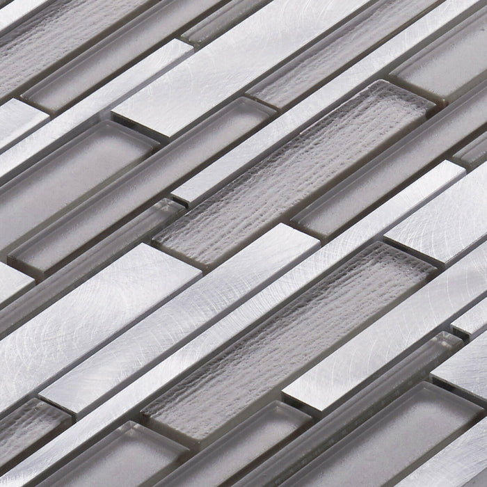 Sample - TDH430AL Aluminum Crystal Glass Taupe Gray Silver Metallic Metal Mosaic Tile