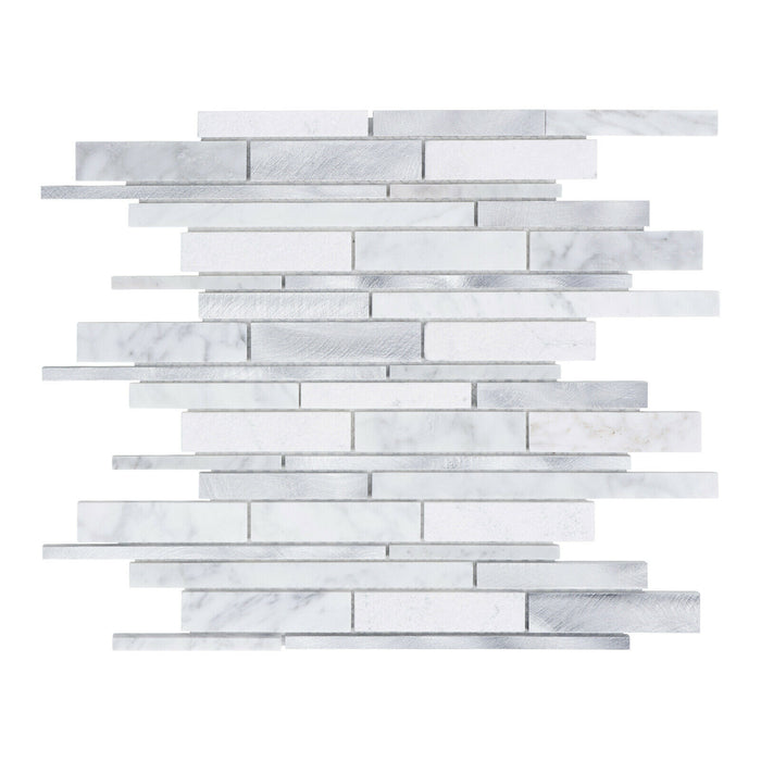 Sample - TDH446AL Aluminum Natural Stone Carrara White Silver Metallic Metal Mosaic Tile