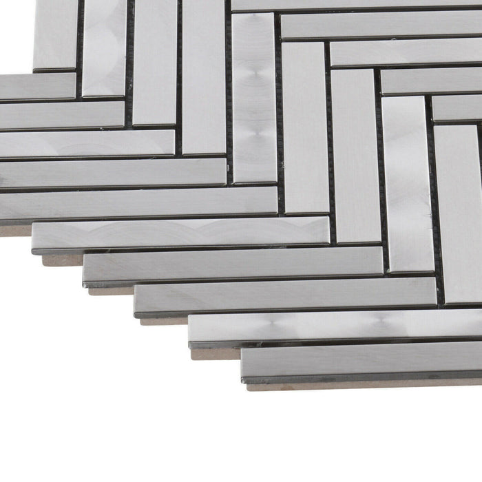 Sample - TDH395SS Stainless Steel Brushed Nickel Swirling Silver Metallic Metal Mosaic Tile