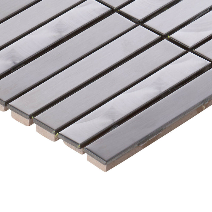 Sample - TDH300SS Stainless Steel Brushed Nickel Jeweling Gray Metallic Metal Mosaic Tile