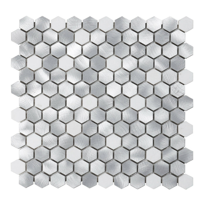 Sample - TDH44MDR White Marble Aluminum Metallic 1" Hexagon Mosaic Tile