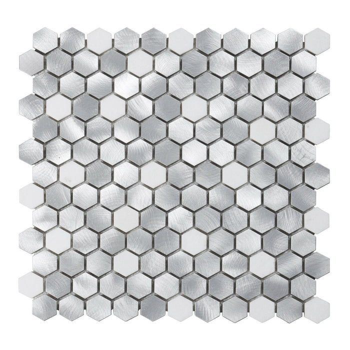 TDH44MDR White Marble Aluminum Metallic 1" Hexagon Mosaic Tile