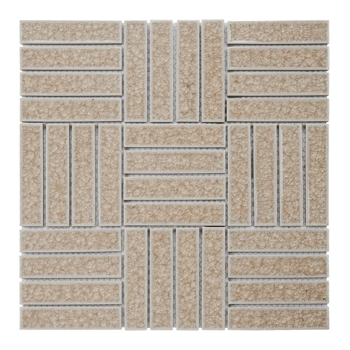 TDH276CG Crackle Glass Tan Beige Cream Mosaic Tile
