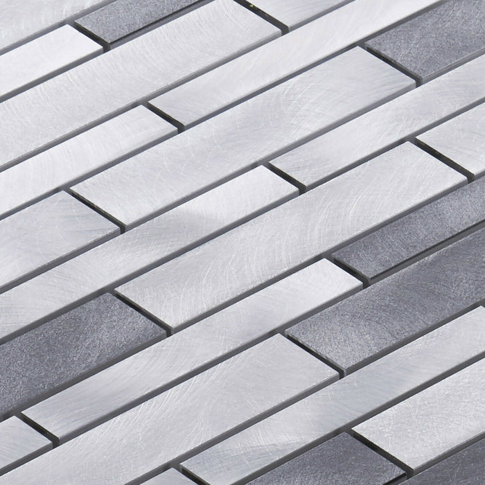 Sample - TDH488AL Aluminum Metal Silver Gray Metallic Mosaic Tile