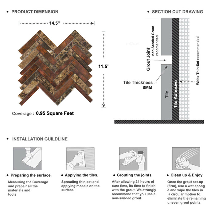 Sample - TDH410AC Antique Copper Natural Stone Emperador Brown Metallic Metal Mosaic Tile