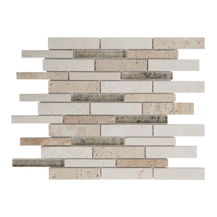 Sample - TDH483NS Natural Stone Crema Marfil Glass Beige Cream Mosaic Tile