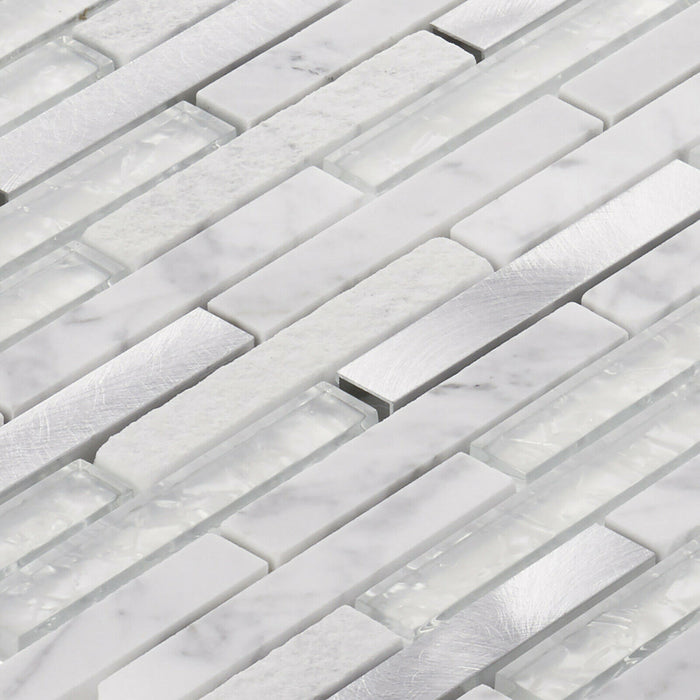 TDH316AL Aluminum Natural Stone Glass Carrara Marble White Metallic Metal Mosaic Tile