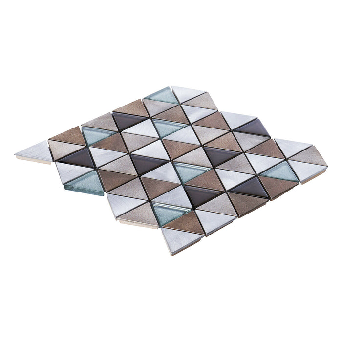 Sample - TDH63MDR Brown Gray Aluminum Metallic Crystal Glass Triangle Mosaic Tile