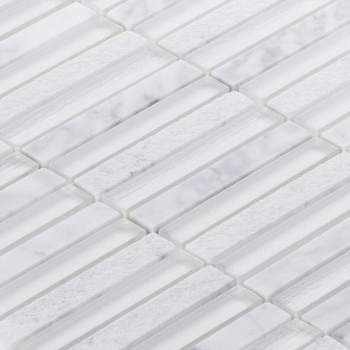 Sample - TDH286NS Natural Stone Crystal Glass Carrara White Metallic Mosaic Tile