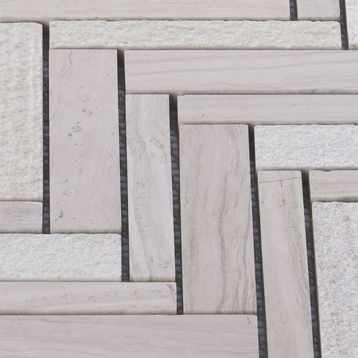 Sample - TDH404NS Natural Stone White Oak Marble Taupe Gray Mosaic Tile