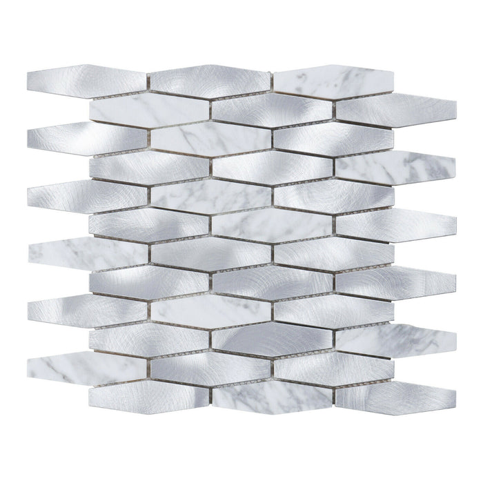TDH38MDR White Calacatta Marble Aluminum Metallic Hexagon Mosaic Tile