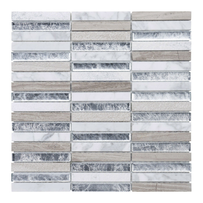 Sample - TDH282NS Natural Stone Crystal Glass Gray Metallic Mosaic Tile