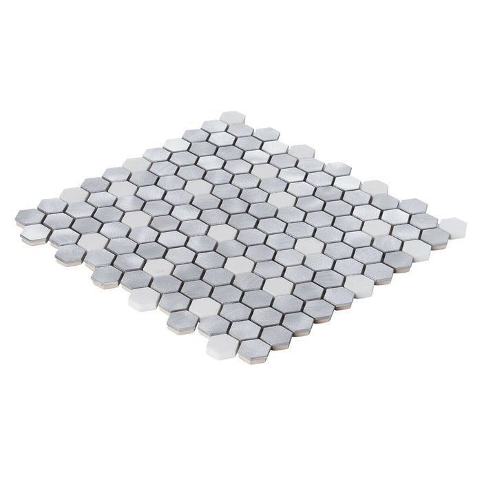 Sample - TDH44MDR White Marble Aluminum Metallic 1" Hexagon Mosaic Tile