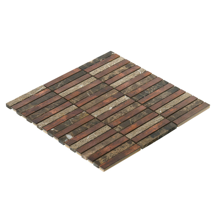 Sample - TDH283AC Antique Copper Natural Stone Emperador Brown Metallic Metal Mosaic Tile