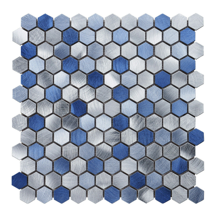 Sample - TDH52MDR Blue Marble Gray Aluminum Metallic Hexagon Mosaic Tile