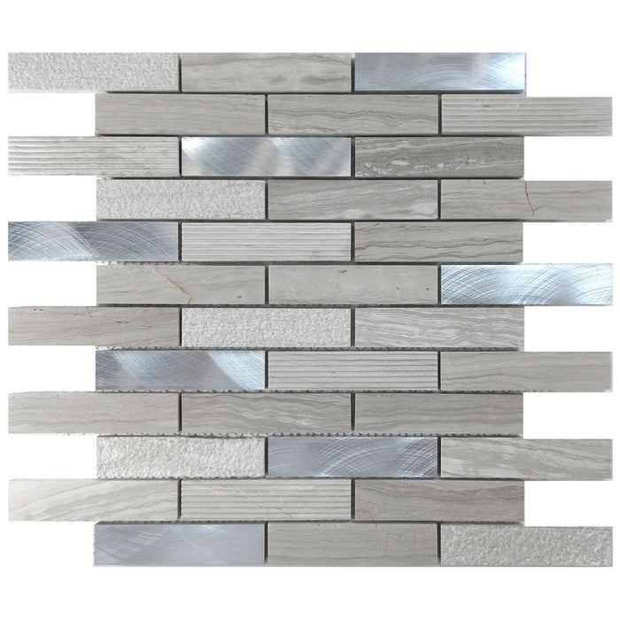 Sample - TDH208MO White Oak Marble Stone Blended with Aluminum and Texture Stone Mosaic Tile