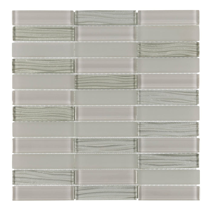 Sample - TDH118MO Gray Clear Glass Blended with Wavy and Froested Glass Mosaic Tile