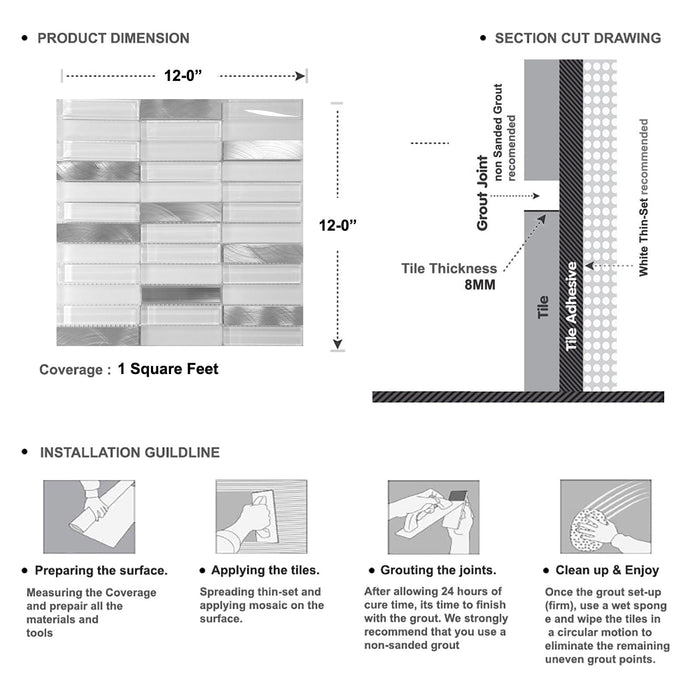 Sample - TDH221MO White Crystal Glass Blended with Frosted Glass and Aluminm Mosaic Tile