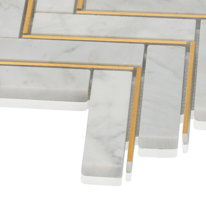 TDH559 White Carrara Gold Metal Trim Mosaic Tile