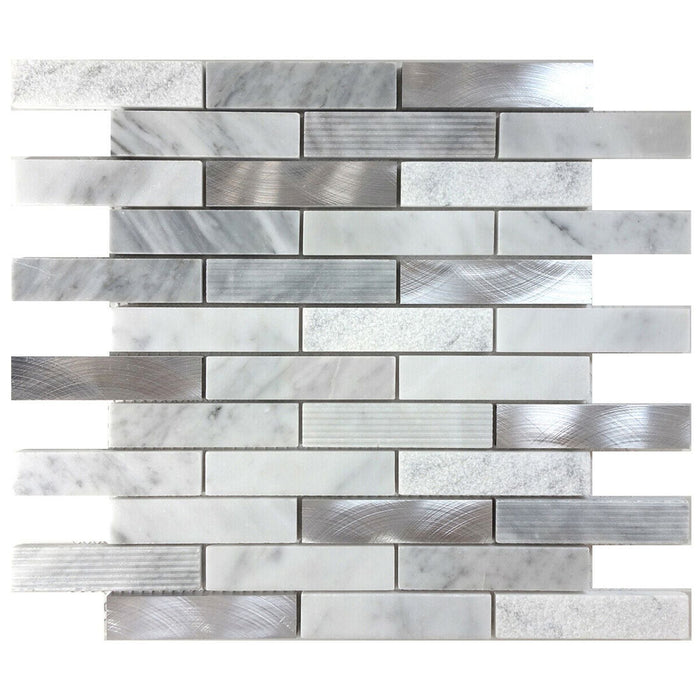 Sample - TDH209MO White Carrara Marble Stone Blended with Aluminum and Texture Stone Mosaic Tile